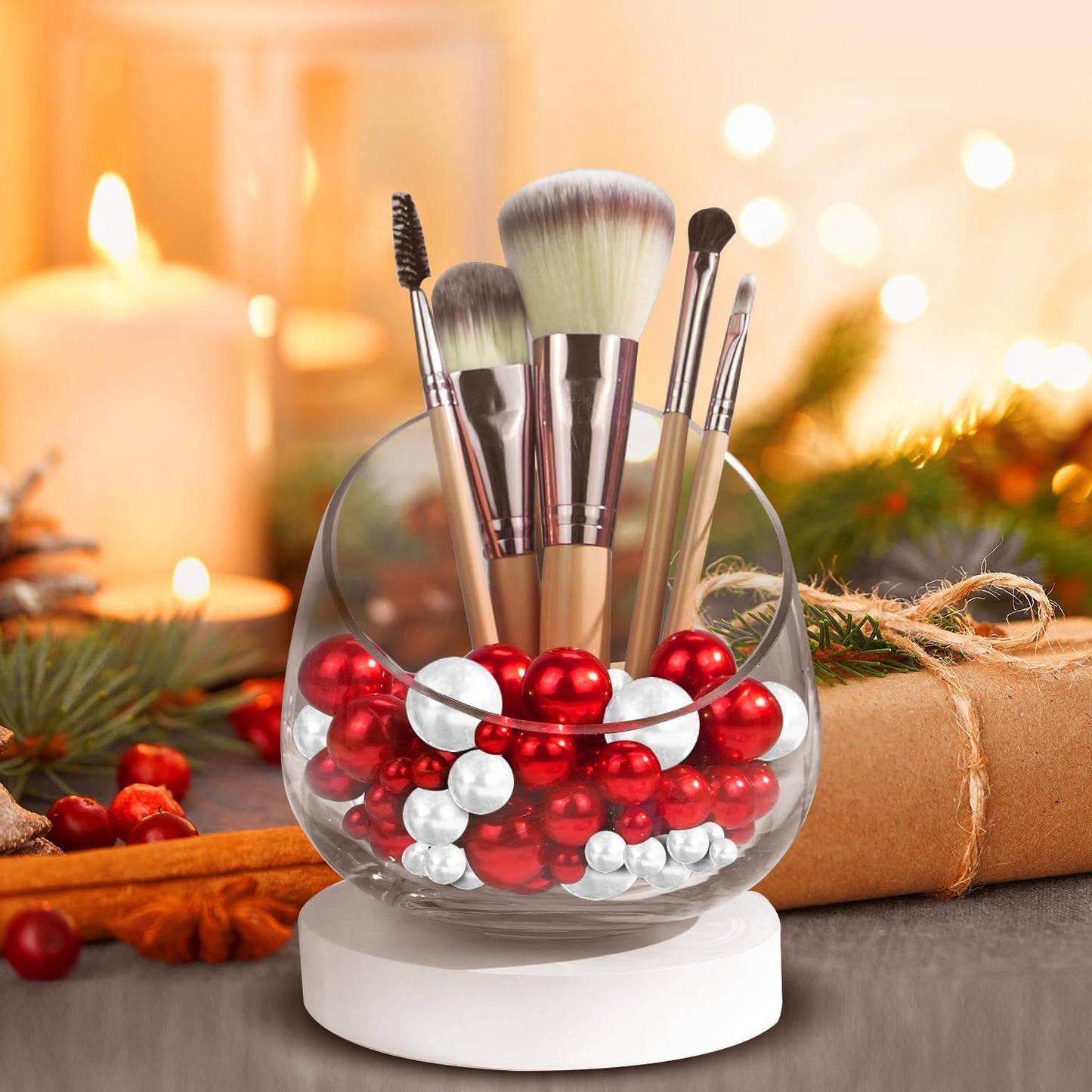 300Pcs Red&White Polished No Hole Pearl Beads Vase Filler, Christmas Vase Filling Decorations, Plastic Pearls, Table Scatters, Wedding Home Decor, 8/14/20 mm