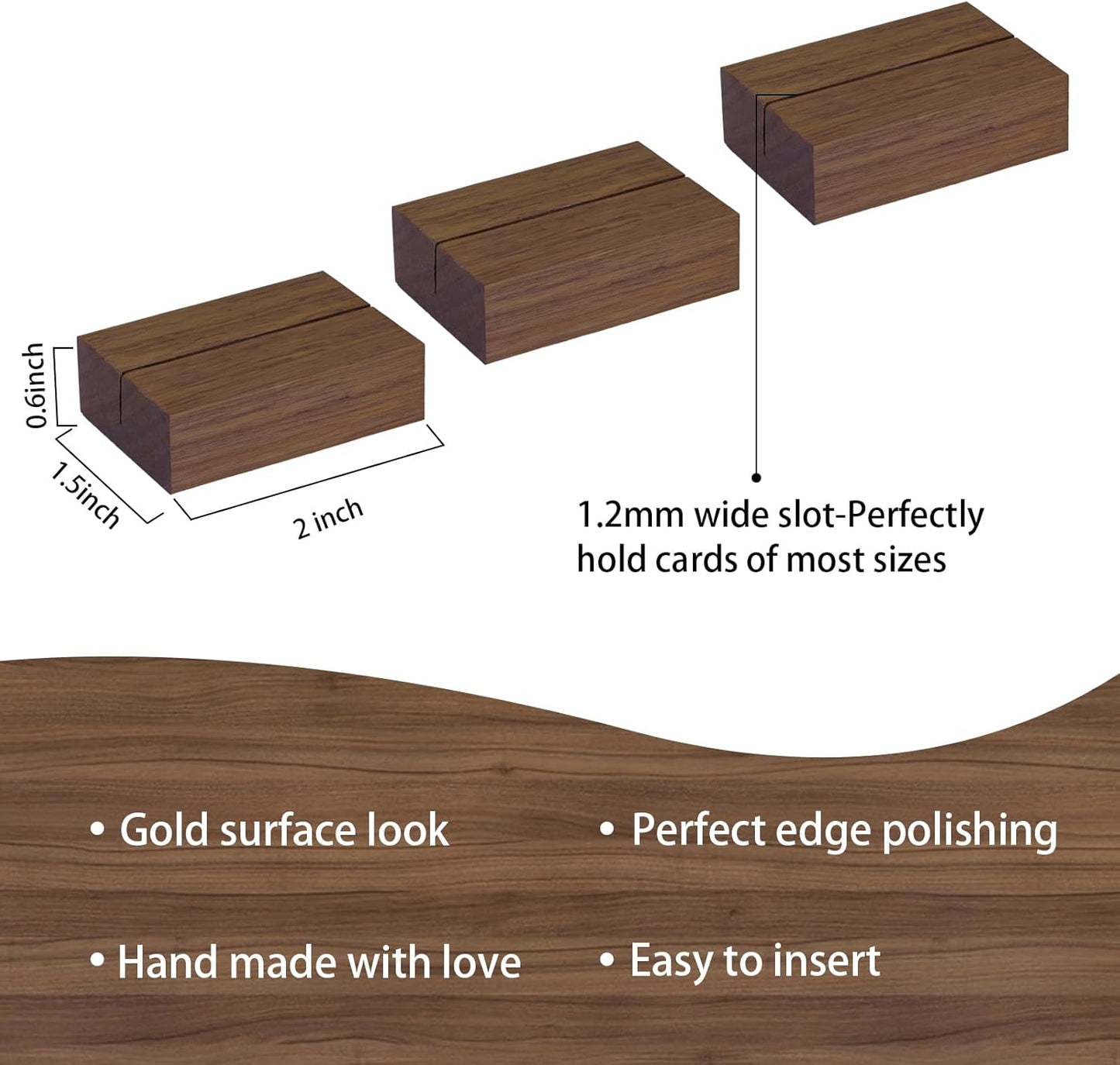 UNIQOOO 12 Pack 2" Rustic Walnut Wood Stands for Cardstock, Wedding Table Numbers Holders, Photo Holder, Photo Display Stand for Event Decor, Retail Shop, Cafe Restaurant Menu, Business Card, Name Tag