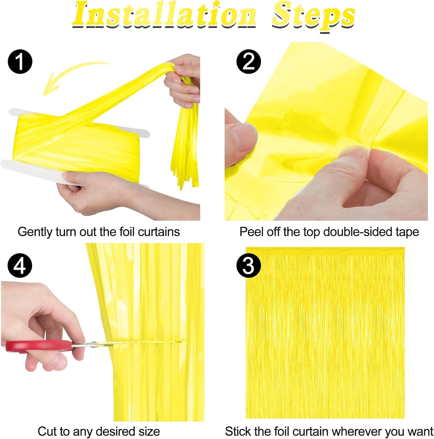 2 Pack Backdrop Curtains, 3.28 FT x 7.05 FT Yellow Color Tinsel Backdrop, Metallic Foil Backdrop Fringe Curtains Party Streamer, Party Decorations Photo Backdrop for Birthday