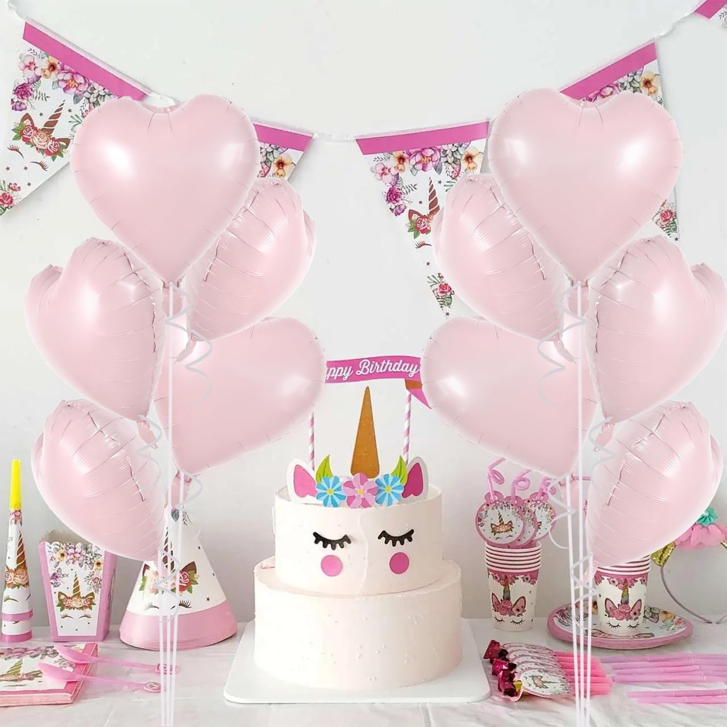 TONIFUL 30Pcs 18 Inch Baby Pink Heart Balloons Pastel Pink Heart Shape Foil Mylar Balloons Decoration for Birthday Valentine's Day Wedding Bridal Shower Anniversary Engagement Party Supplies