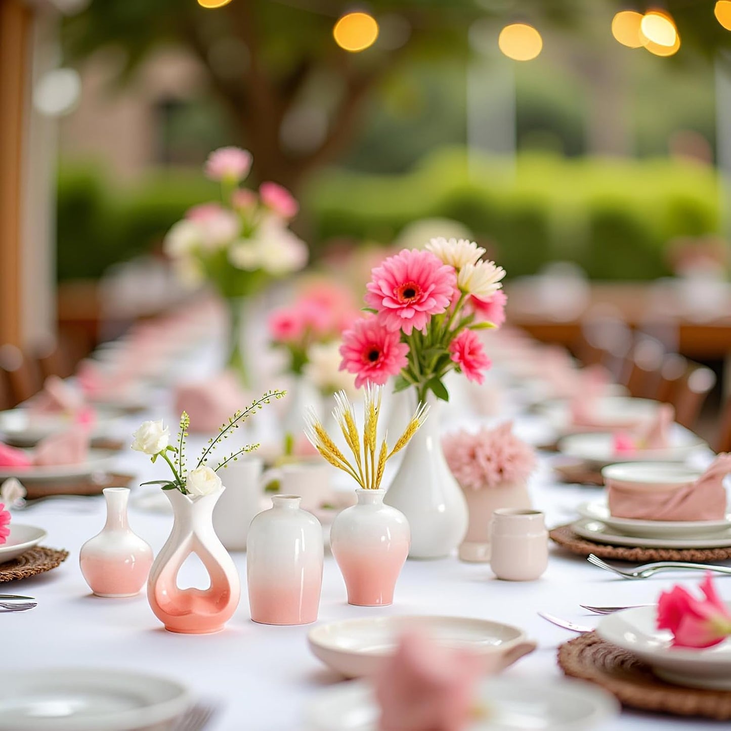 Small Ceramic Vases Decorative 4pcs Pink-White Modern Farmhouse Vase Pottery for Bouquet Pampas Grass Dried Fresh Flowers Kitchen, Bedroom, Bathroom, Entryway, Centerpieces Home Decor Jarrones para