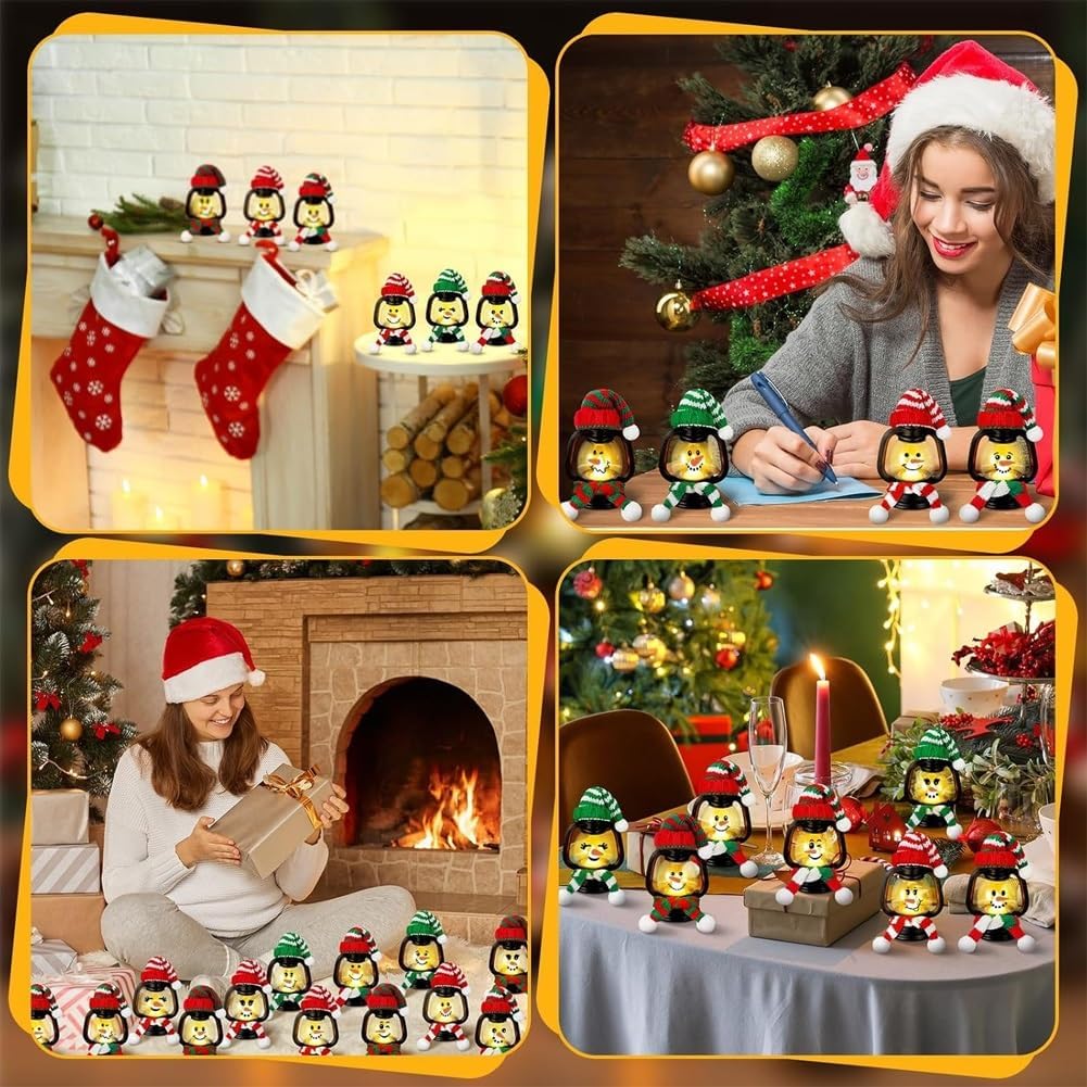 Mini Snowman Lantern with Hats and Scarves, Mini Candle Christmas Snowman Lanterns Decoration, Small Winter Portable Tabletop Centerpiece for Holiday Party Favor(6pcs)