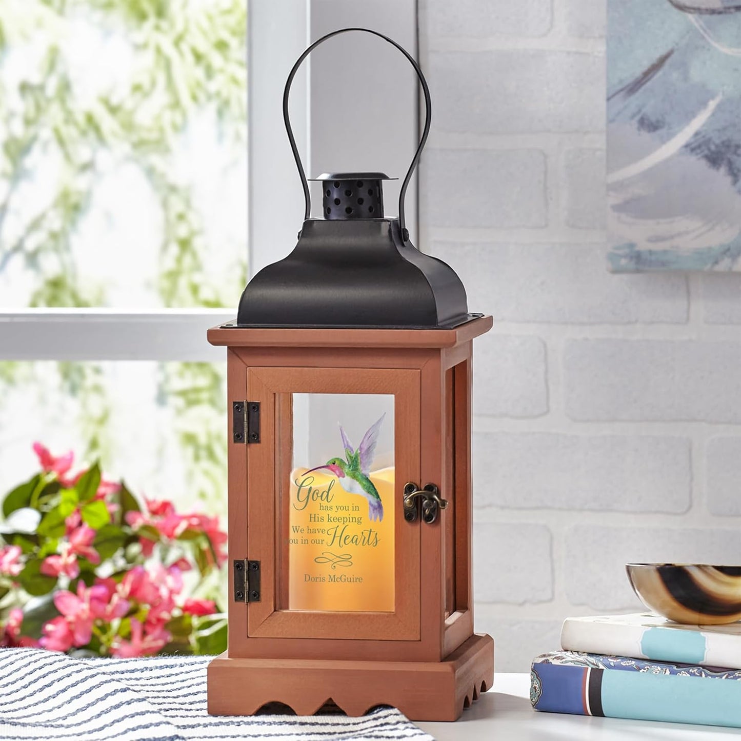 Let's Make Memories Personalized Memorial Lantern - Sympathy - Condolences - in Memory - LED Candle - Automatic Timer - Wood/Metal - Heartfelt Memories