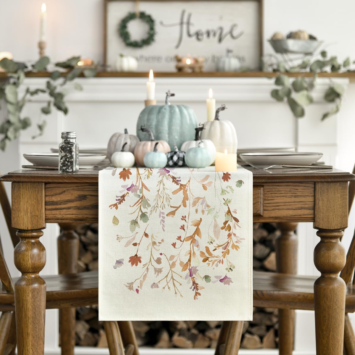 Artoid Mode Floral Leaves Fall Table Runner, Wild Flowers and Grasses Seasonal Autumn Kitchen Dining Table Decoration for Home Party Decor 13x36 Inch