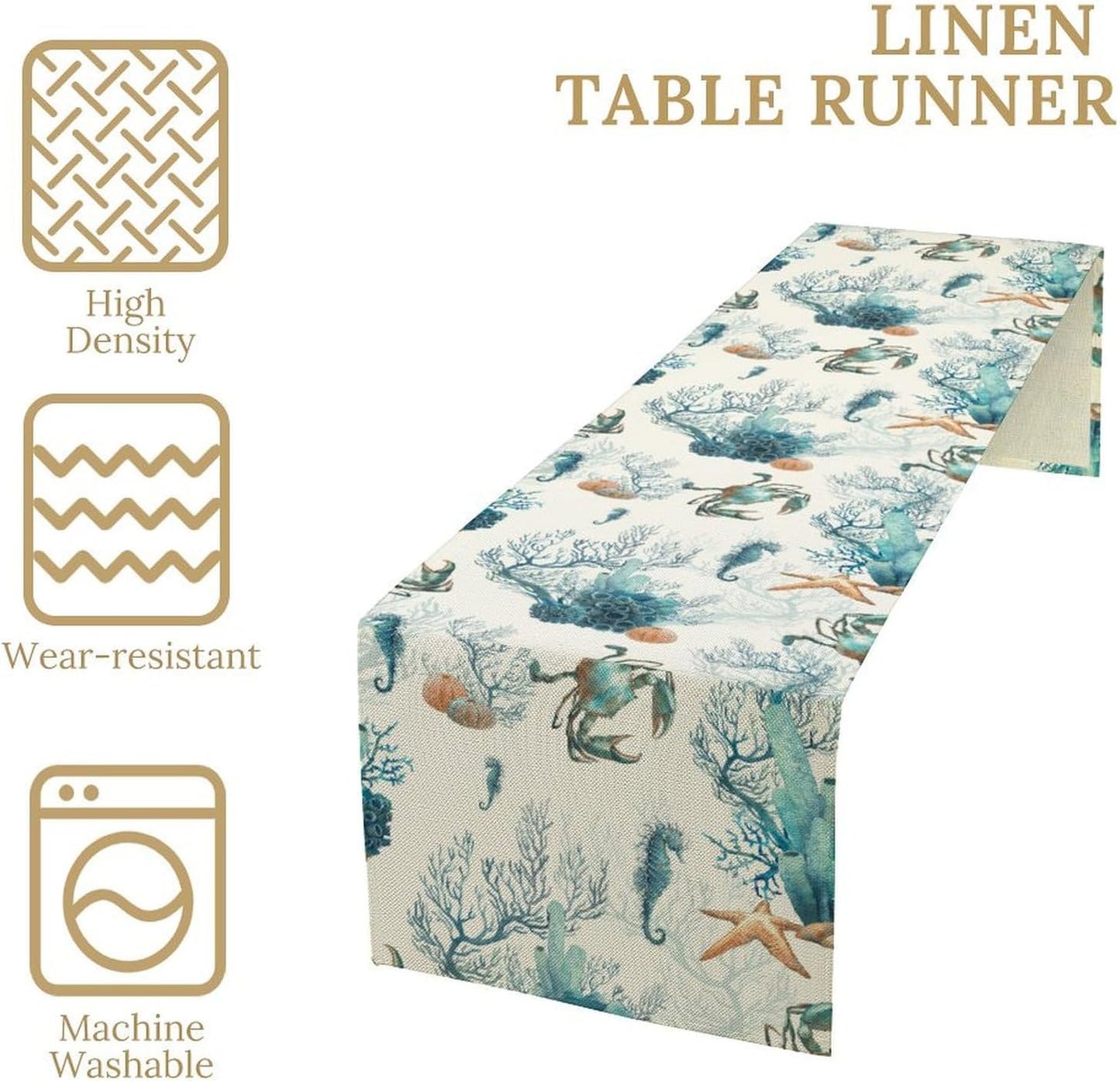 Nautical Coast Table Flag, Ocean Beach Seahorse Shell, Vintage Sailboat Lighthouse Anchor Table Decoration for Indoor and Outdoor Home Party Decor 13x60 Inch