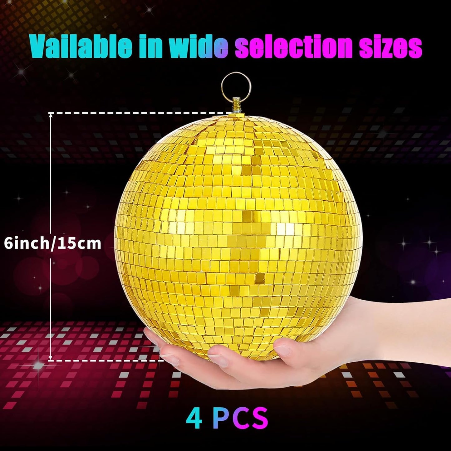 Gold Mirror Disco Ball Hanging: 6 Inches Reflective Ball - 80s Party Club Stage Props DJ Light Effect Decoration (6''-4PCS)