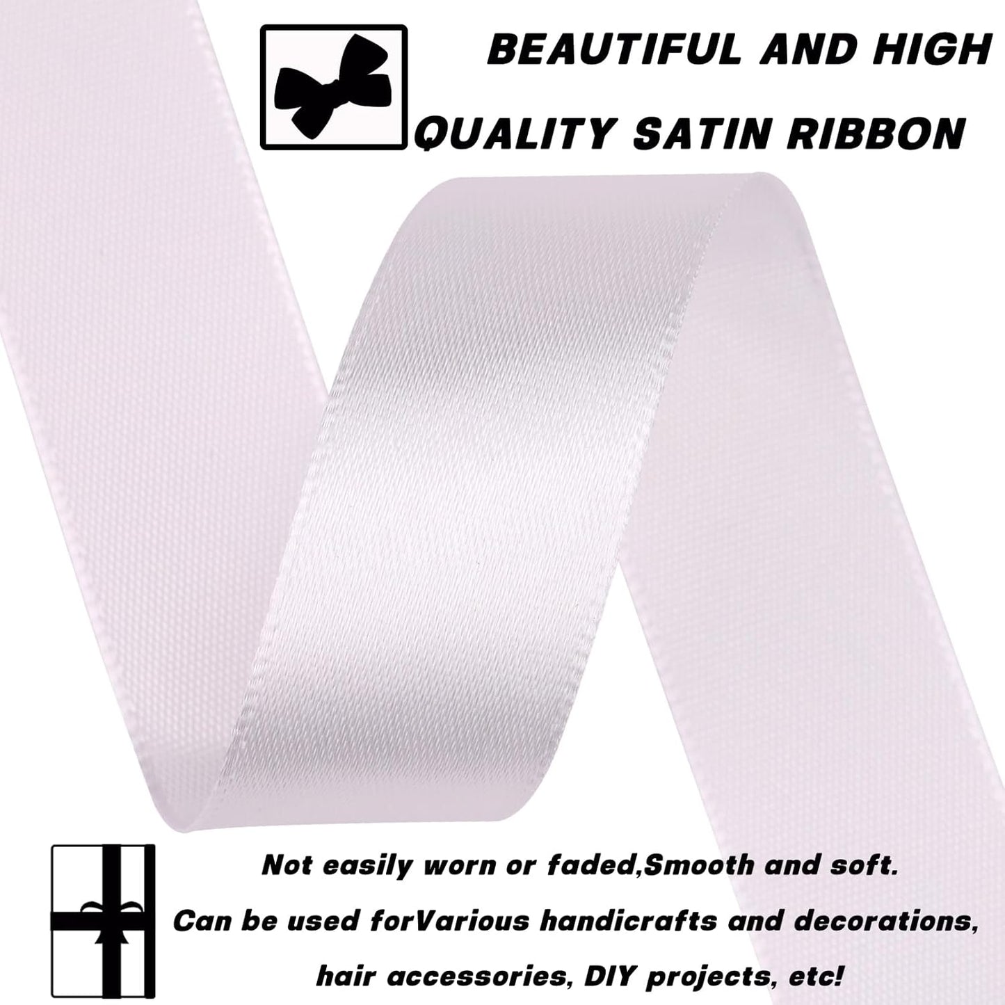 White 7/8 Inch 60 Yards Satin Craft Ribbon - Single Face Polyester Ribbon for Handmade Roses, Gift Wrapping, Timeless Flower, Bouquets, Wedding and Party Decoration