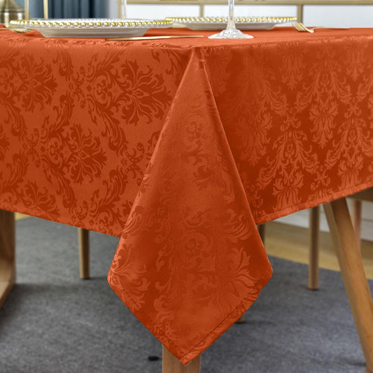 Jacquard Tablecloth Rectangle 60 x 102 Inch, Spill Proof Washable Damask Autumn Table Cloth, Polyester Table Cover for Fall, Harvest, Thanksgiving, Holiday, Rusty/Orange