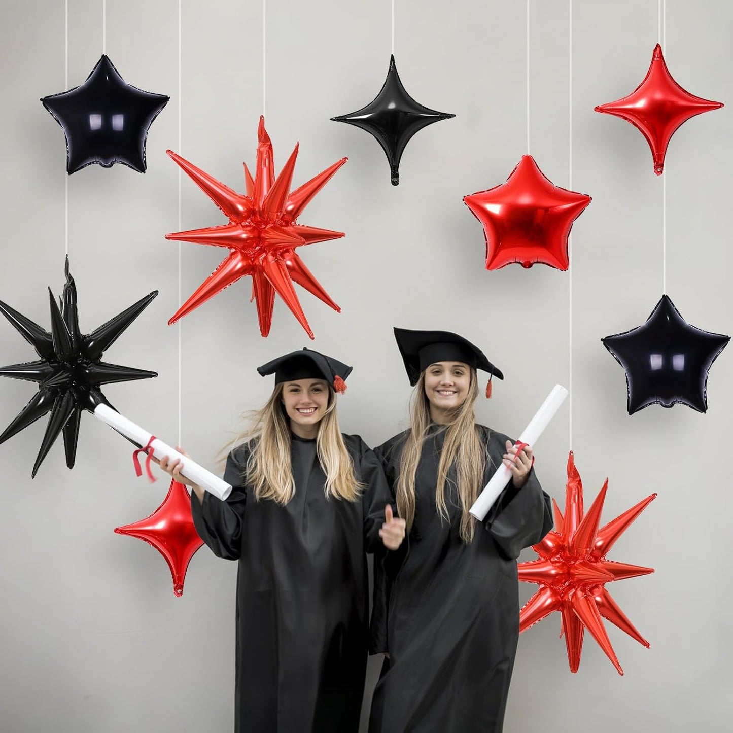 Red and Black Star Balloons, 22in Large Star Balloons Foil 10in 4-Pointed & Pentagram Balloon for Graduation Halloween Vampire Casino Movie Nights Birthday Party Decorations