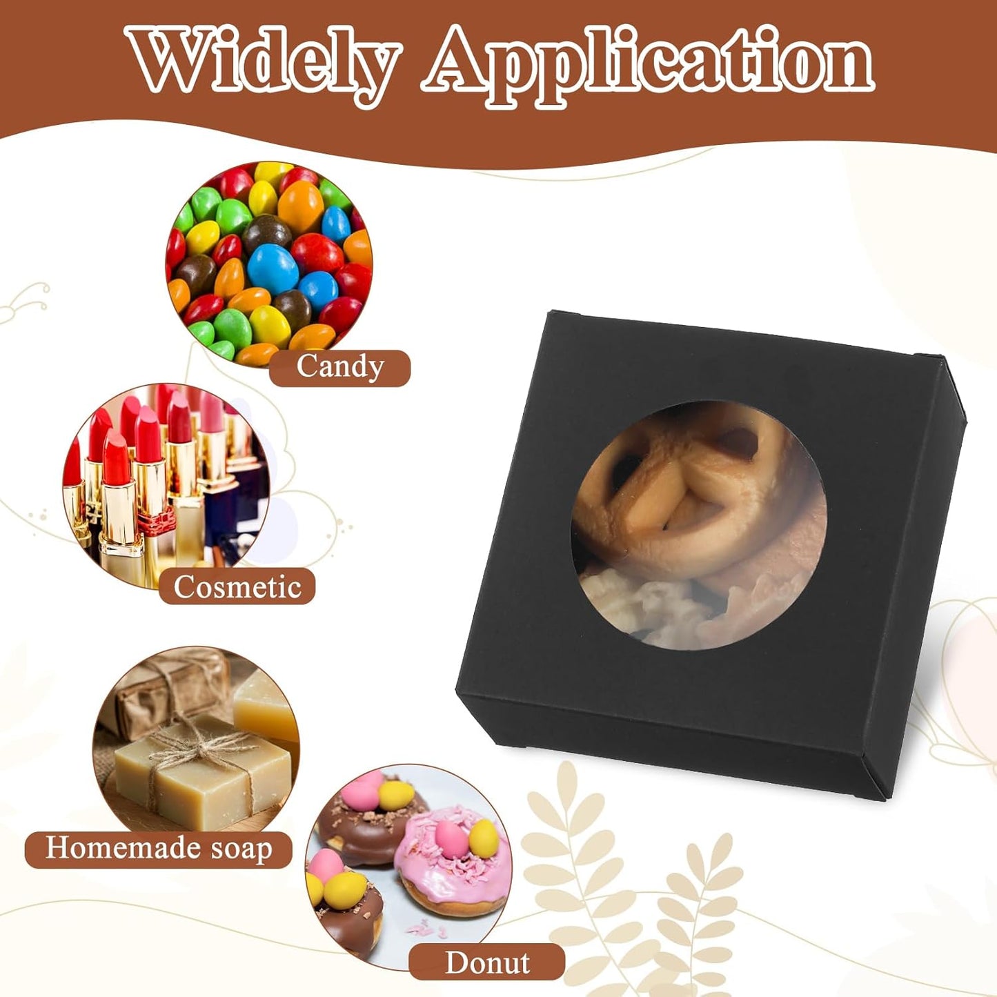 ADLABLD 150 Pcs Small Soap Boxes with Window for Homemade Soap Packaging, 3 * 3 Inch Black Soaps Wrappers Favor Gift Boxes for Homemade Soaps, Candy Chocolate, Bakery Cookies, Party Favor Box