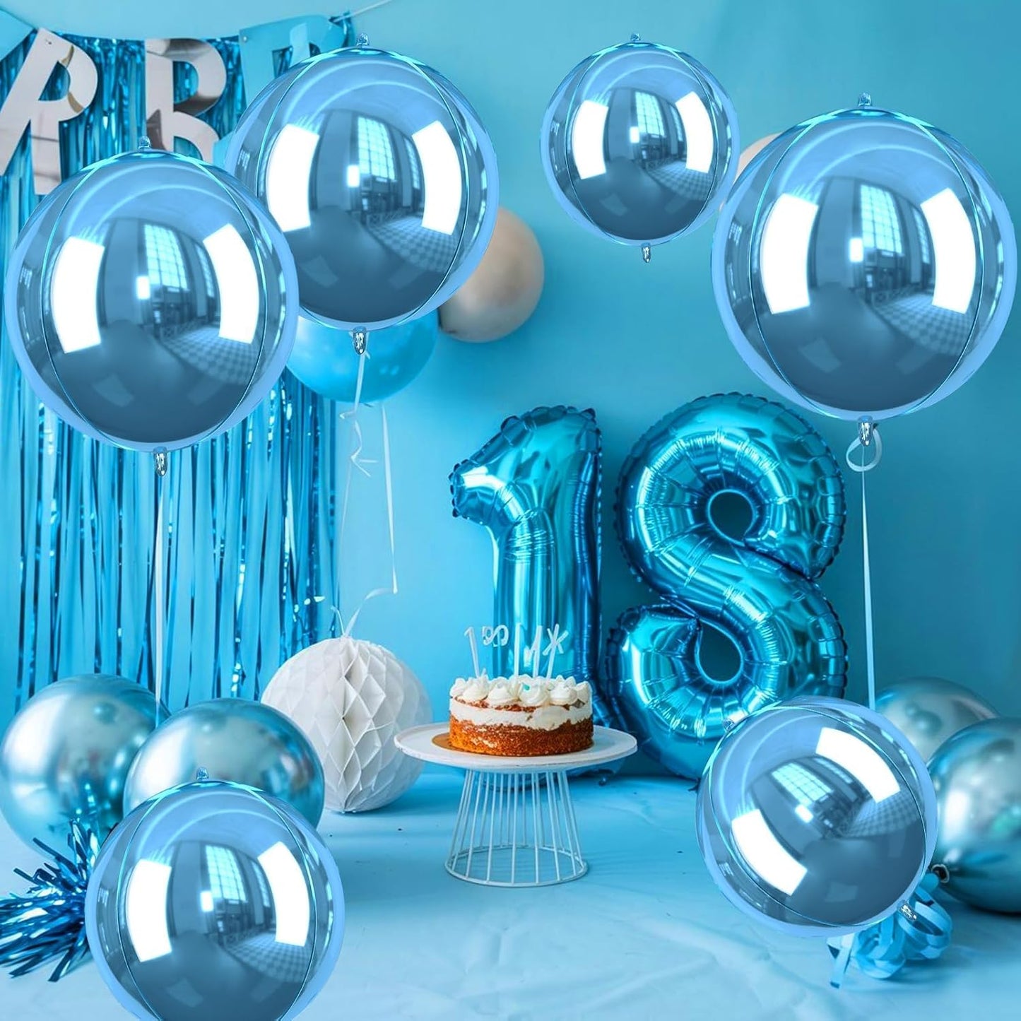 Blue Giant 4D Foil Balloons, Saxuxu 6Pcs Large Metallic Blue Round Balloons, 22 Inch Big Round Foil Balloon for Blue Sea Birthday Party Baby Shower Wedding Decorations