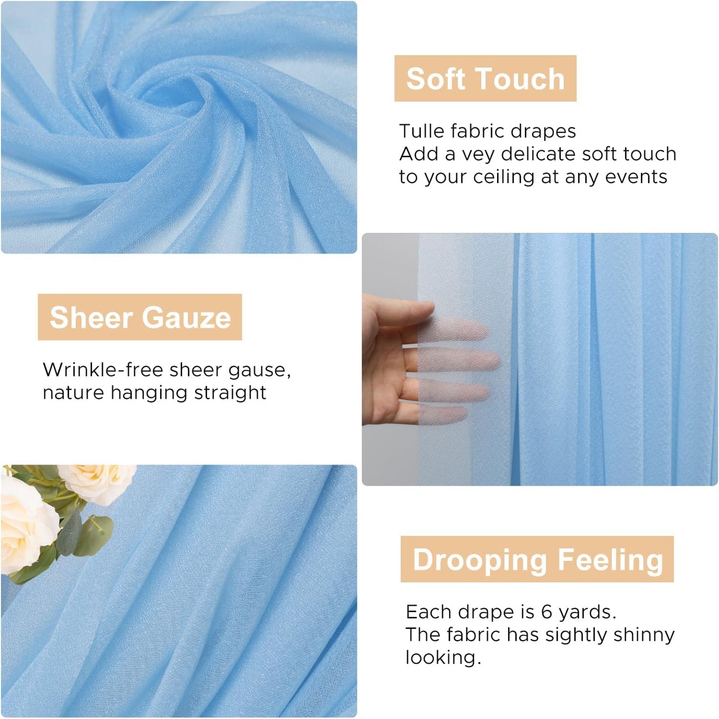 Wokceer Wedding Arch Draping Fabric 2 Panels 28.7" x 20FT Dusty Blue Drapes Sheer Fabric Backdrop Arch Draping Fabric for Wedding Ceremony Birthday Party Bridal Shower Decoration