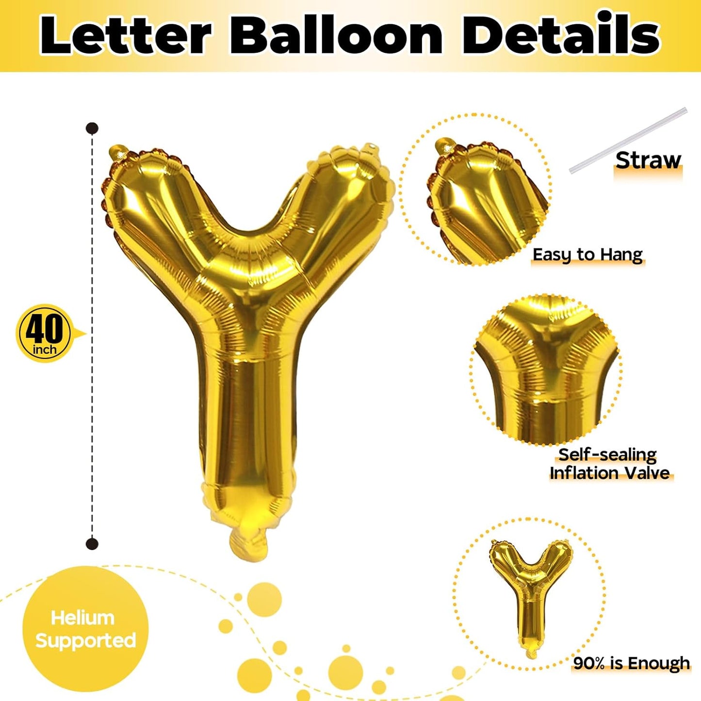 Gold Letter Balloons, 40 Inch Mylar Custom Alphabet Name Balloons for Men Women Birthday Party Decorations