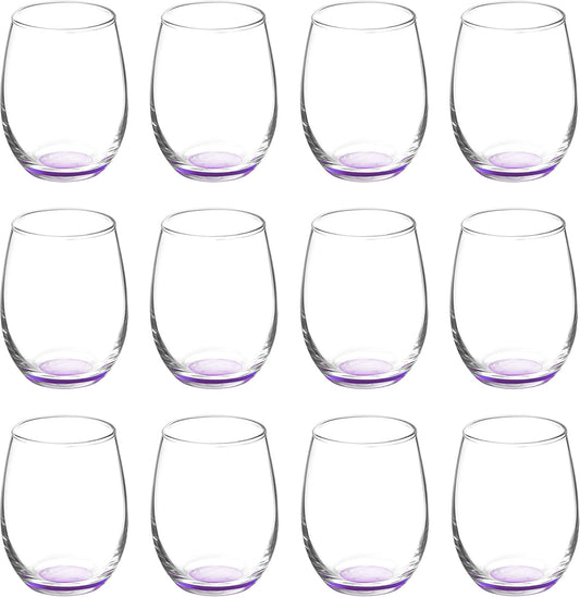 DISCOUNT PROMOS Stemless Wine Glasses by ARC 5.5 oz. Set of 12, Bulk Pack - Perfect for Hotel, Bar, Restaurant or Lounge - Purple