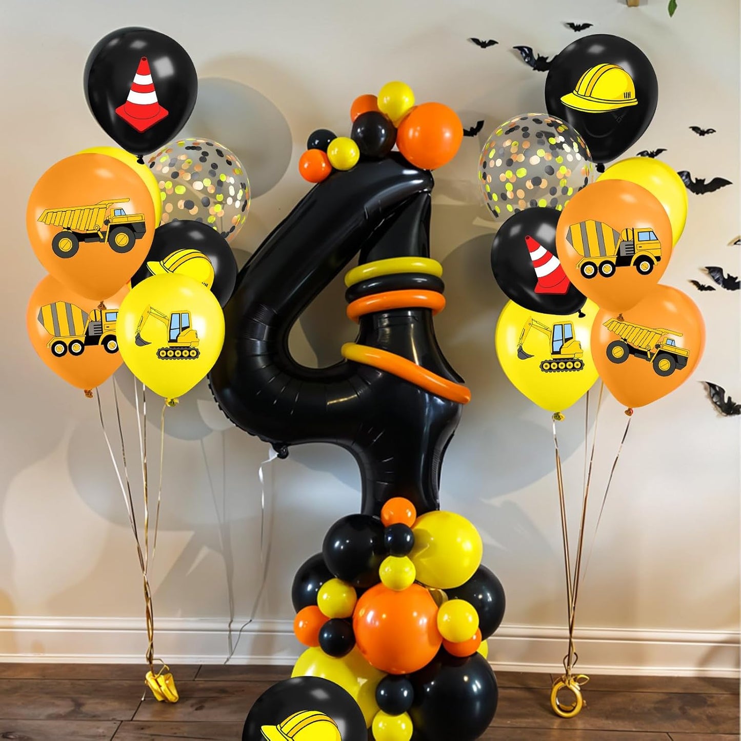 Construction Balloons, 12 Inch Black Yellow Orange Confetti Truck Construction Party Latex Balloons for Boy Excavator Party Baby Shower Truck Themed Birthday Decorations