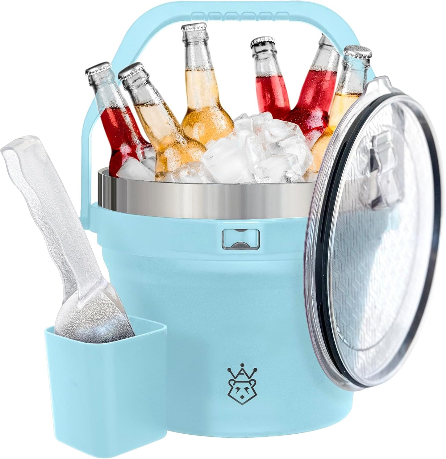 Insulated Ice Bucket with Lid & Scoop-XL Double-Walled, bar Essentials for Entertaining, Holiday Party, Stainless Steel Wine Chiller, Beverage Tub with Handle, Bottle Opener, Great Gift(Ocean Blue)