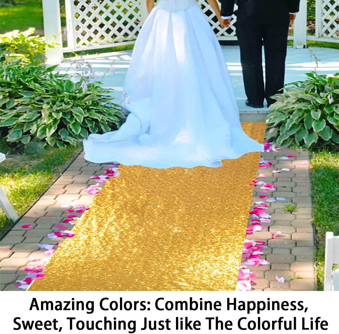 ShinyBeauty 4x20ft Sequined Gold Wedding Aisle Runner – Floral Printed Reusable Carpet Runner for Bride Walkway, Indoor Outdoor Ceremony