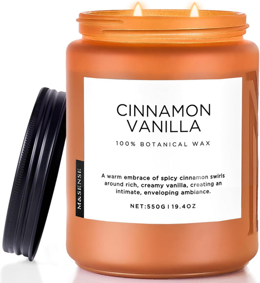 M&SENSE Cinnamon Vanilla Fall Scented Candles for Home, Natural Soy Wax 19.4oz 110 Hours Large Long Lasting Strong Scented Classic Christmas Holiday 2 Wicks Candle Gift Home Decor
