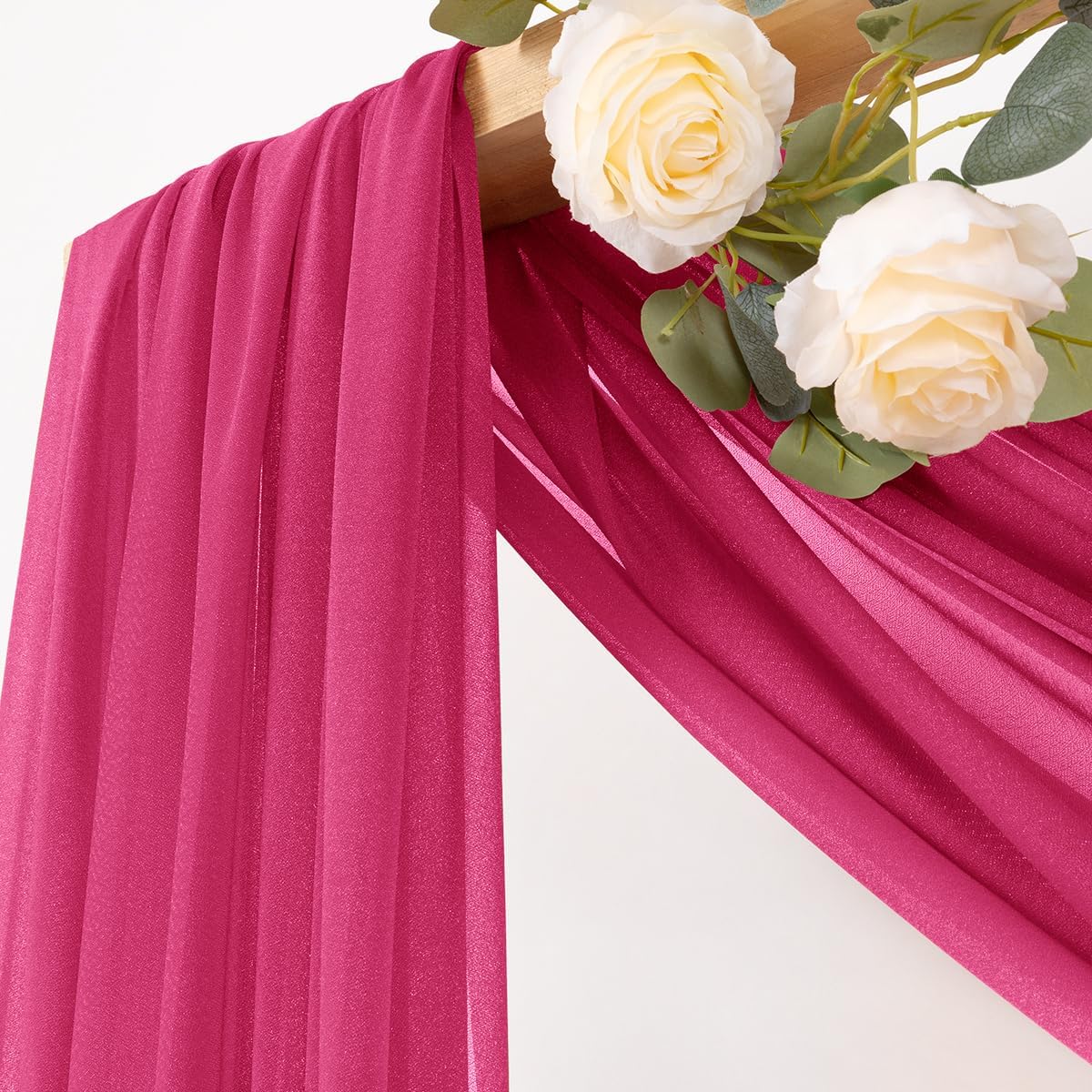 MLMC Hot Pink Wedding Arch Draping Fabric 2 Panels 29" x 20 FT Extra Long Gauze Drapes Sheer Backdrop Curtains 6.6 Yards Outdoor Drapery Panels for Wedding Ceremony Party Ceiling Decoration