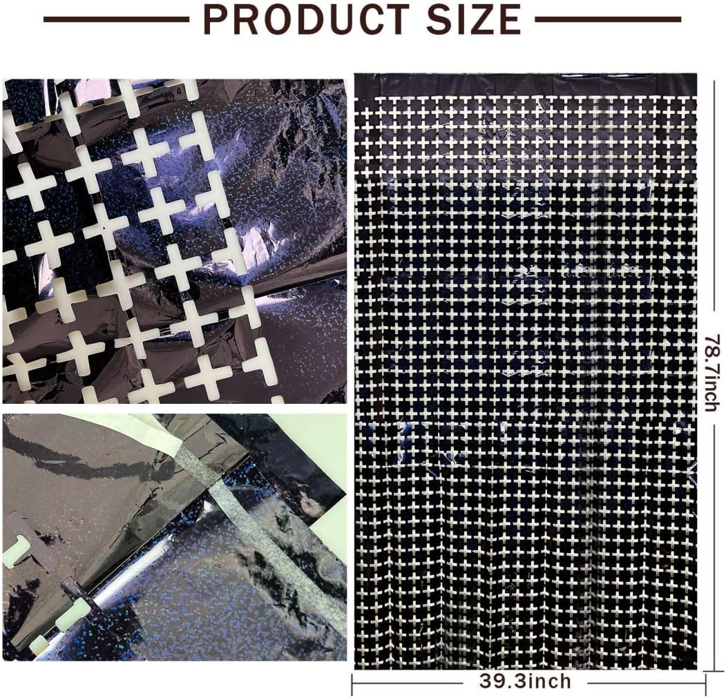 Square Tinsel Curtain Party Backdrop - 5pcs Glitter Foil Fringe Curtain Party Decor Black Photo Booth Backdrop Streamers for Halloween, Christmas, Birthday, Graduation, Wedding Party Decorations