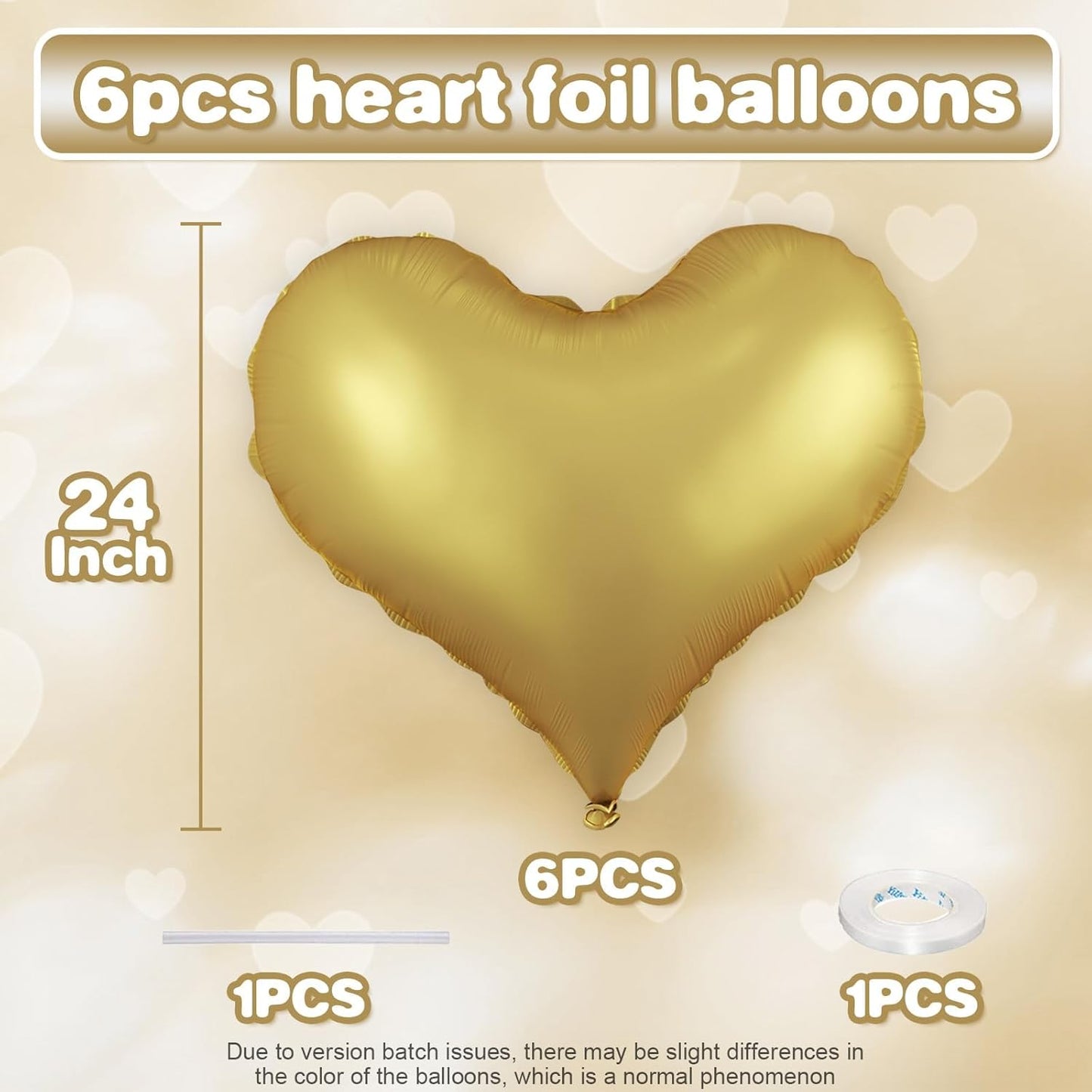 Gold Heart Balloons,24Inch Large Metallic Heart Foil Balloons for Valentine's Day Birthday Wedding Baby Shower Anniversary Party Decorations