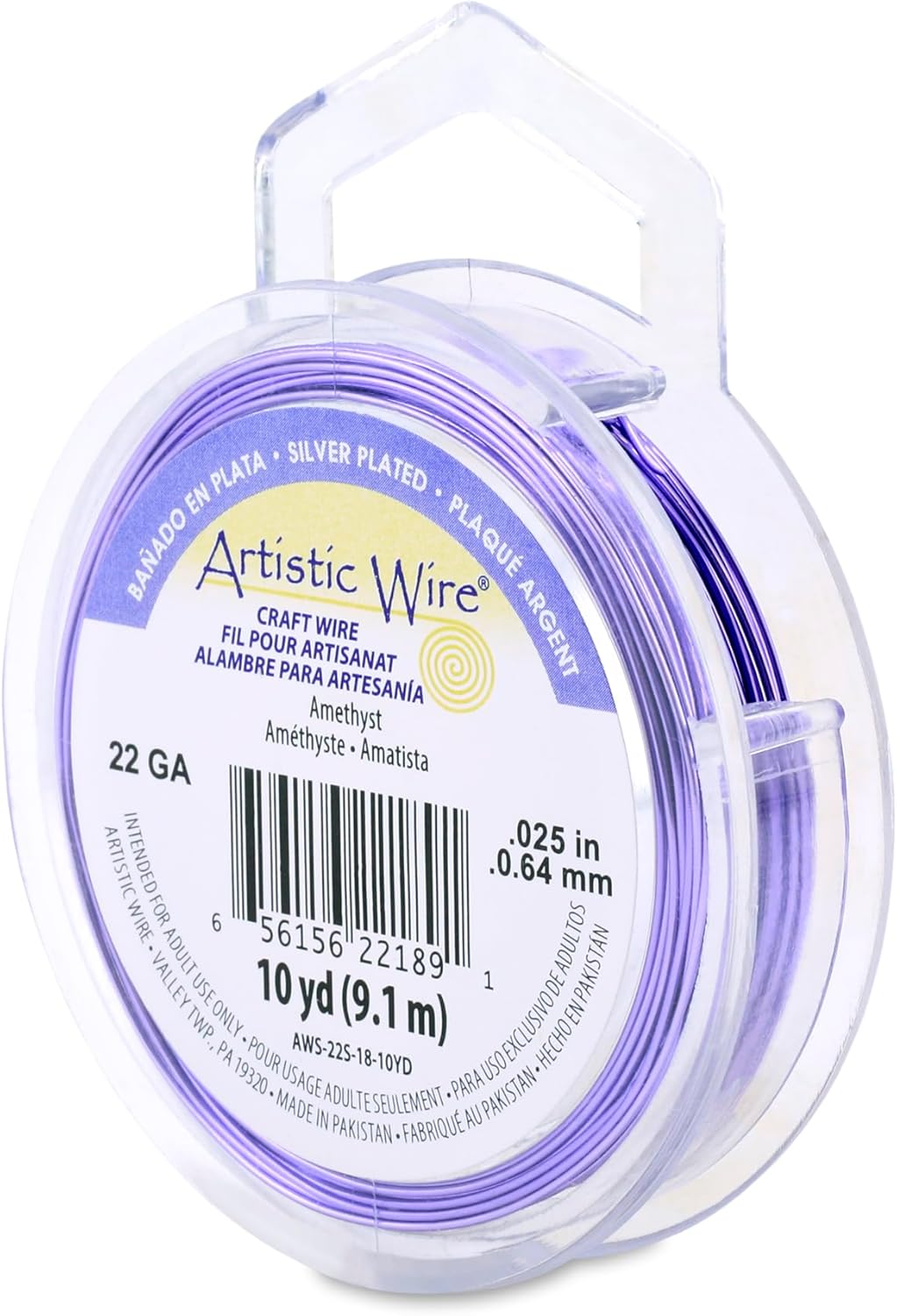 Artistic Wire, 22 Gauge Silver Plated Tarnish Resistant Colored Copper Craft Wire, Amethyst,10 yd