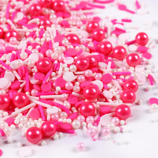 Edible Pink Sprinkles for Cake Decorating, Pink Confetti Sprinkles, Pink Jimmy Sprinkle Mix, Perfect for Baking, Cake, Cupcakes, Macaron, Ice Cream, and Cookies(120g/4.23oz)