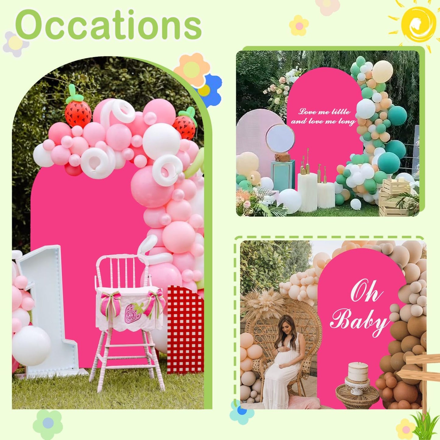 Hot Pink 7.2ft Arch Backdrop Cover - Round Top Chiara Double Sided for Wedding, Baby Shower, Birthday Party - Balloon Arch Spandex Decorations