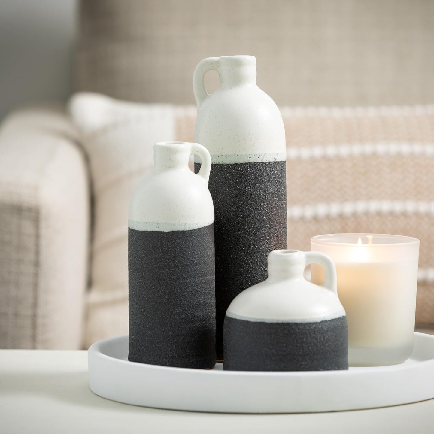 Sullivans Jug Vase Set, Two Tone White and Grey Texture Farmhouse Decor for Your Kitchen, Bedroom, Office, Living Room, & Bathroom, Coffee Table Decor, Aesthetic Centerpiece Decorations (CM2945)