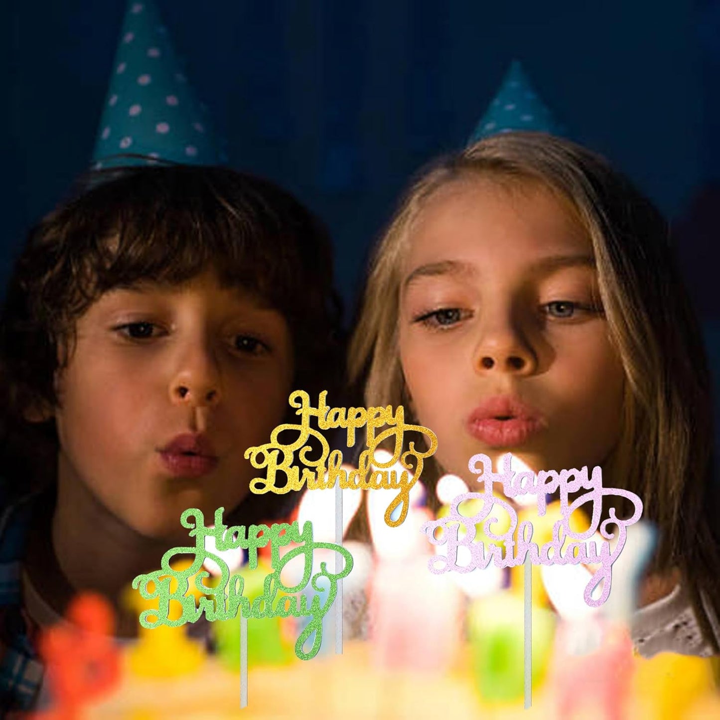 24 Pack Multi Colors Birthday Cake Topper Set, Glitter Cake Bunting Decor Birthday Cake Picks Party Decorations Supplies(Classic)