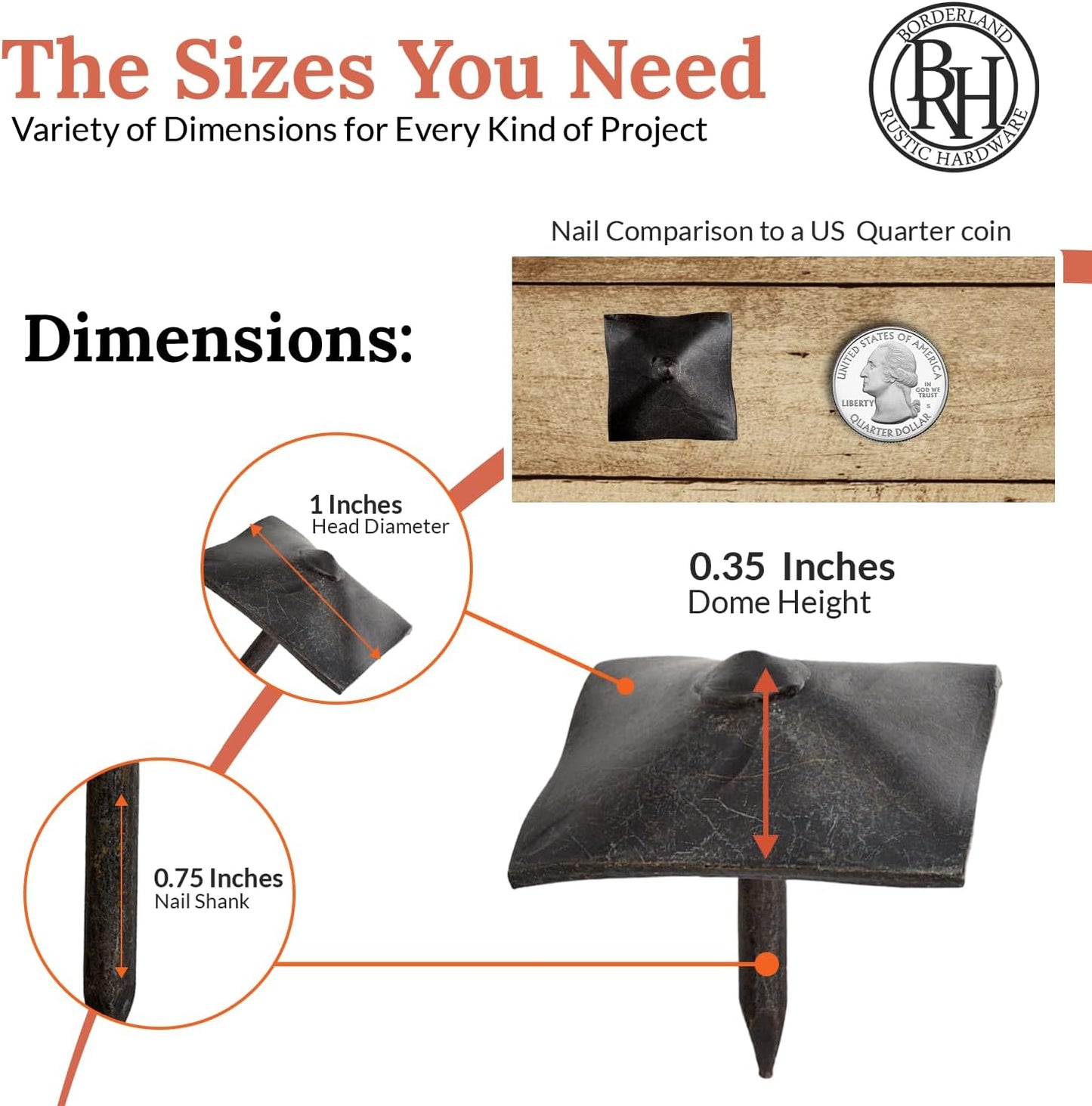 100 Pack 1" Square Head Iron Clavos Decorative Nails – Sealed Unfinished – Handmade Rustic Square Fasteners for Farmhouse Shutter, Barn Door, Shutters, and Gates – Ornamental Wood Accent