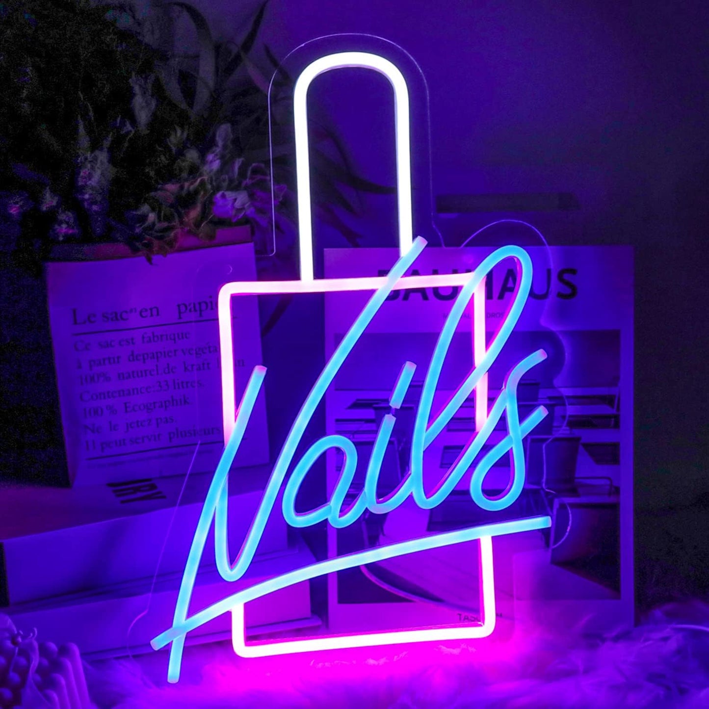 Nails Neon Sign LED Neon Light Signs Nail Polish Light Up Signs for Wall Decor Colorful Acrylic LED Wall Sign Pink Neon Lights for Bedroom Beauty Room Girly Room Nails Salon Decor