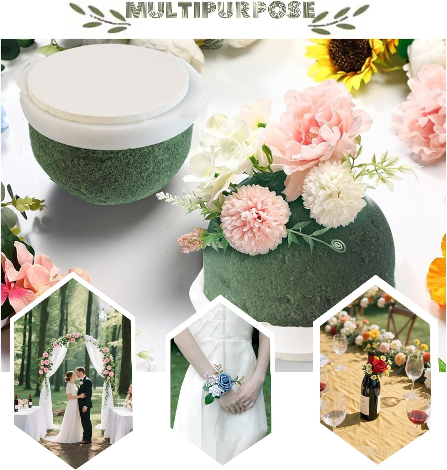 24PCS Round Floral Foam Blocks Holder Set Mini Flower Foam with Bouquet Accessories，Floral Wire, Plant Tape,Crafts Gift Ribbon