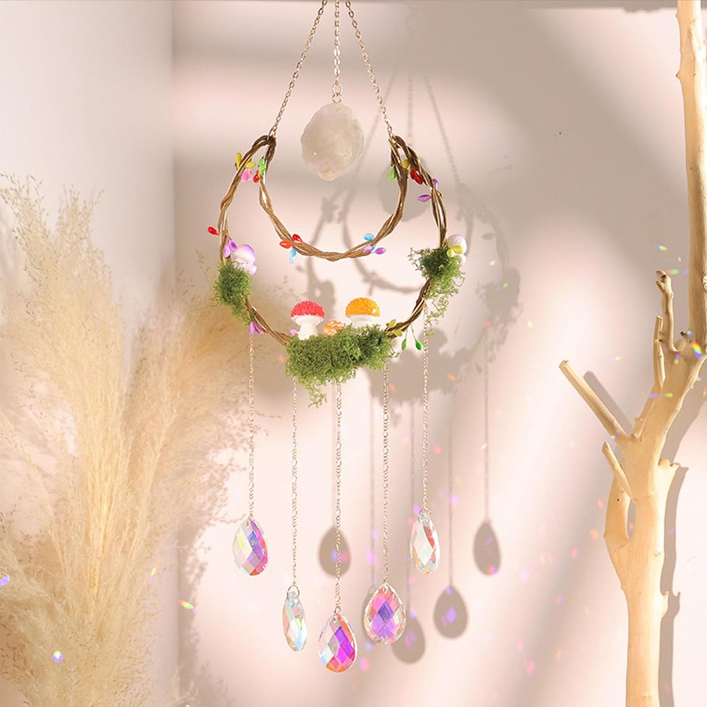TUOKING Crystal Suncatchers for Window Hanging Mushroom Colorful Crystals Prism Pendant Sun Catchers Rainbow Maker Ornament Gift Home Garden Decoration