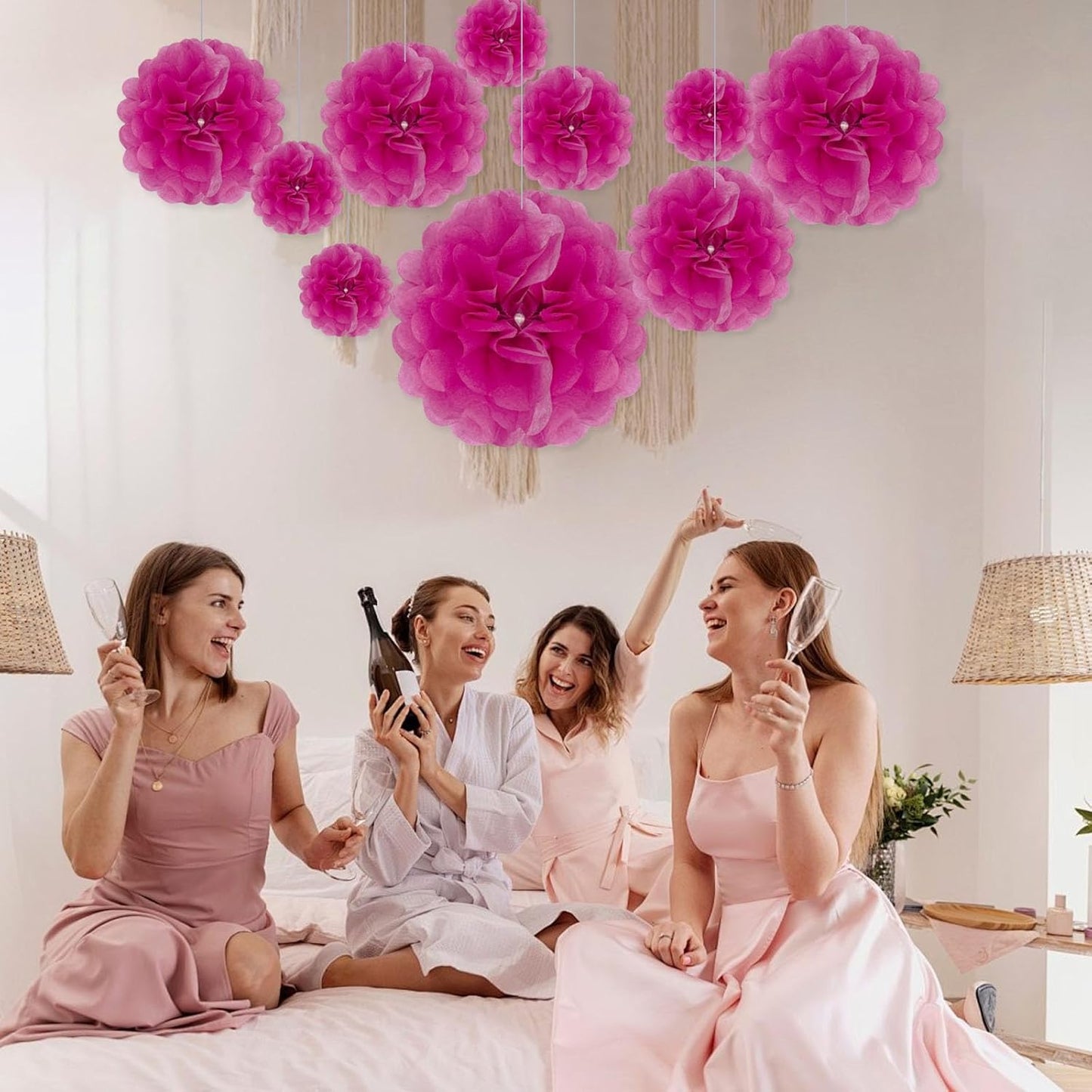 Tissue Paper Pom Poms, Fuchsia Tissue Paper Flowers, Hanging Flower Balls for Weddings Fiesta Parties Birthday Baby Showers Classroom Bridal Shower Decoration (20Piece Set-6/10/12/14Inch)