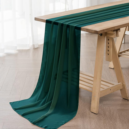6Pack 9ft Chiffon Table Runner 14x108 Inch Sheer Romantic Table Runner for Wedding Birthday Party Bridal Shower Outdoor Decoration-Hunter