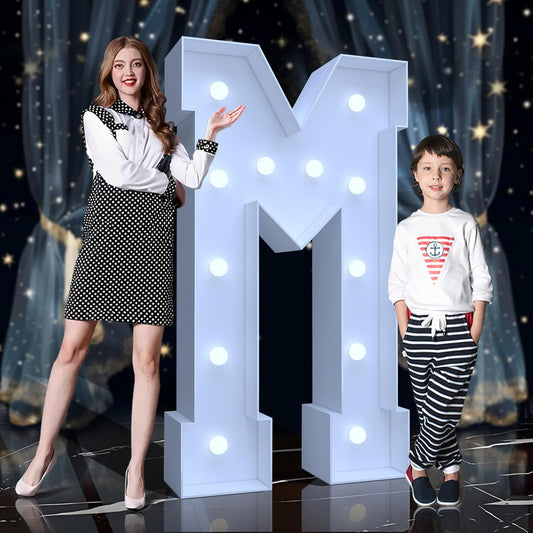 4FT Marquee Light Up Letters M – Cool White LED, Easy to Assemble Foam Board with Back Support, Large Marquee Light Up Letters for Birthday, Wedding, Party, Anniversary, Baby Shower Decor