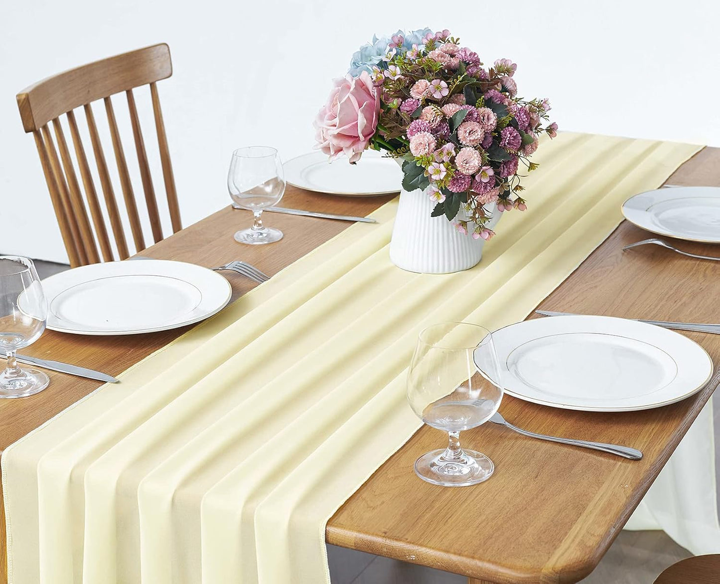 5 Pack 10Ft Light Yellow Chiffon Table Runner Sheer 29x120 Inch for Romantic Wedding Decor Bridal & Baby Shower Birthday Rustic Party Decoration