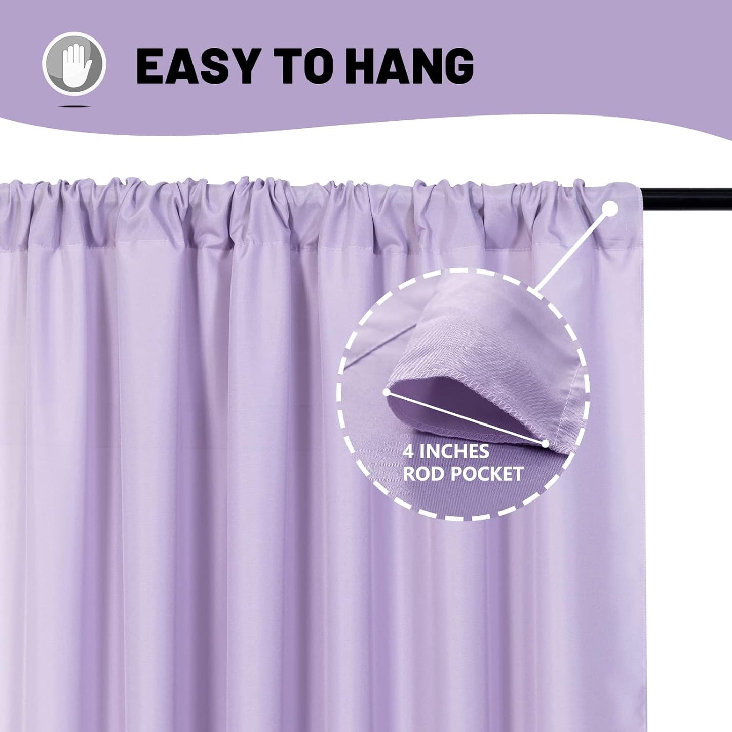 MYSKY HOME 10ft x 7ft Curtains Backdrop Curtains for Parties Light Purple Background Curtains Drapes Wedding Curtains Stage Curtains Rod Pocket Drapes Backdrop for Baby Showers, 5ft x 7ft, 2 Panels