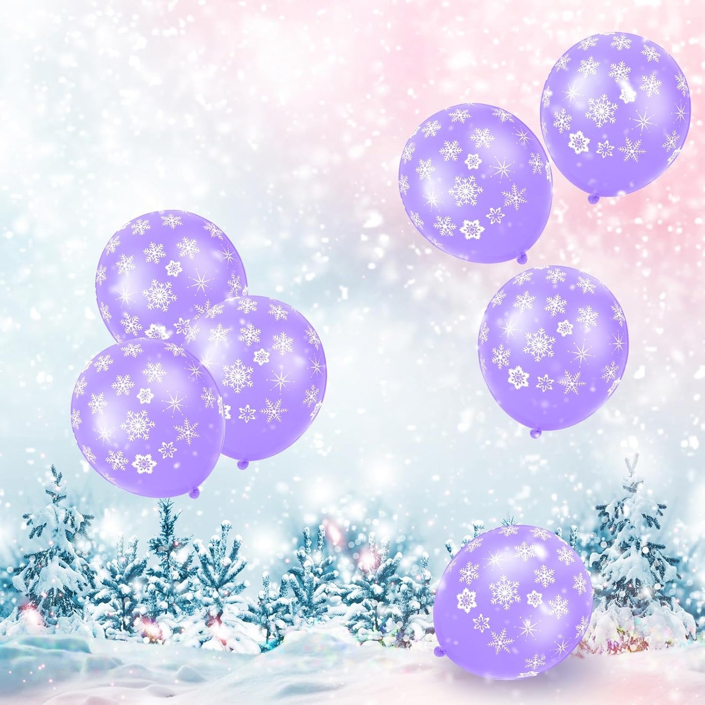 Skylety 40 Pieces Snowflake Balloons Bulk Winter Transparent Snowflake Latex Balloons for Christmas Birthday Wedding Party Decorations(Macaron Purple)