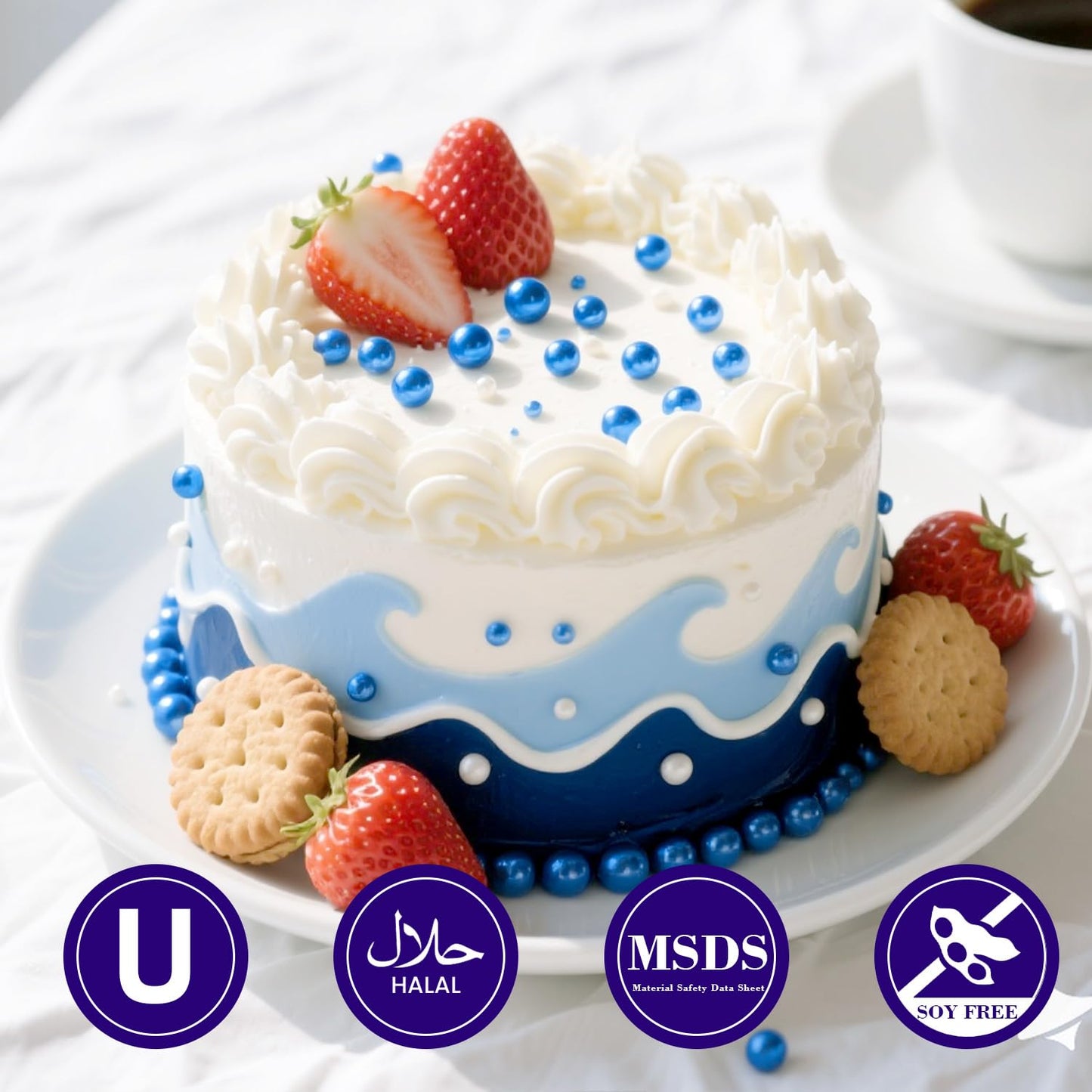 Dazzjoy Edible Blue Ball Pearl Sugar Sprinkles, 150g/5.29oz, Blue Sprinkles for Cake Decorating, Cake Decoration & Cupcake Topper