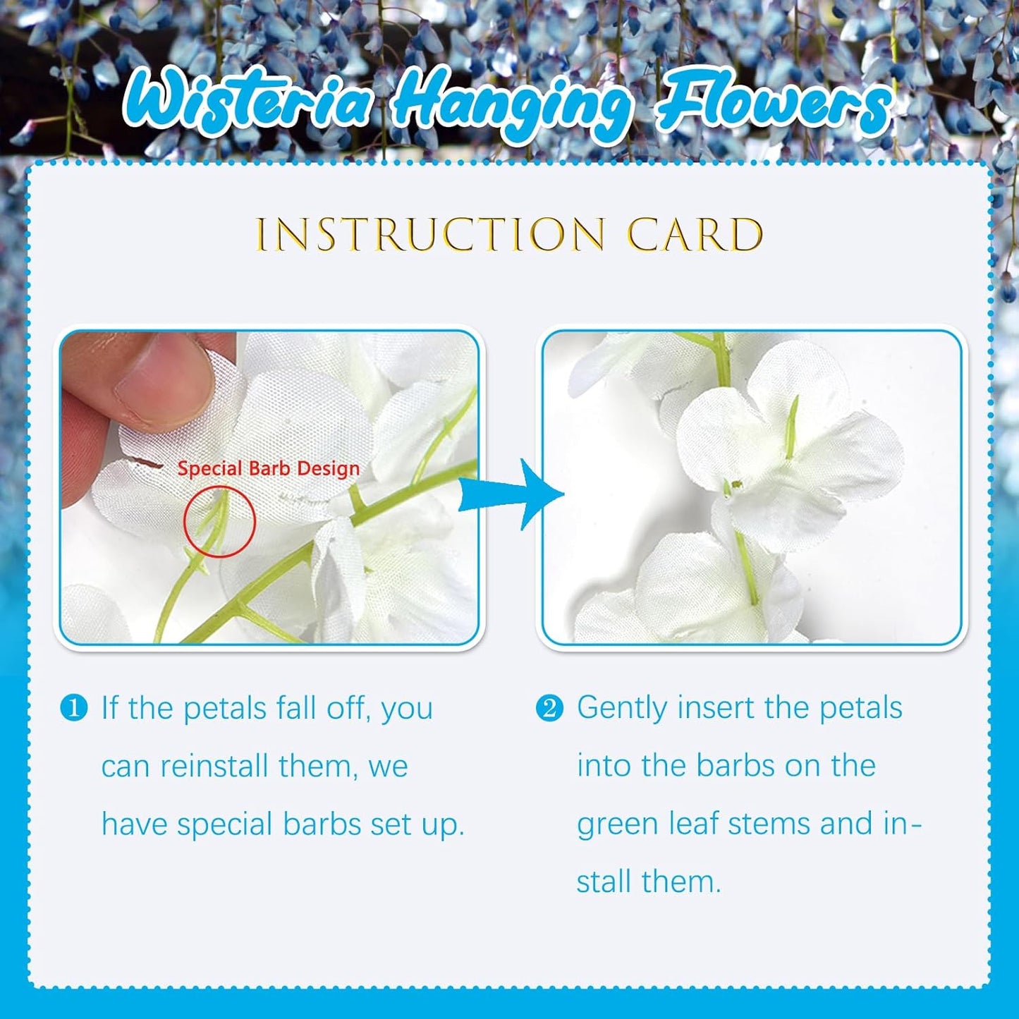 12 Pack Wisteria Hanging Flowers, 3.44 Ft Fake Hanging Flowers, Artificial Wisteria Garland Vines for Wedding Room Backdrop Outdoor Patio Garden Decoration