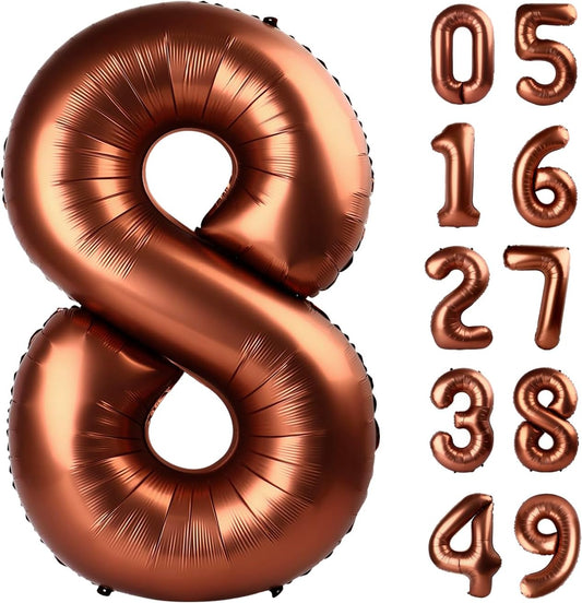 Dark Brown Foil Number 8 Balloon 40 Inch, Helium Mylar Eight Number 8 18 28 38 48 58 80 88 Birthday Balloons, 8th Coffee Brown Women Men Wedding Anniversary, Graduations Party Supplies