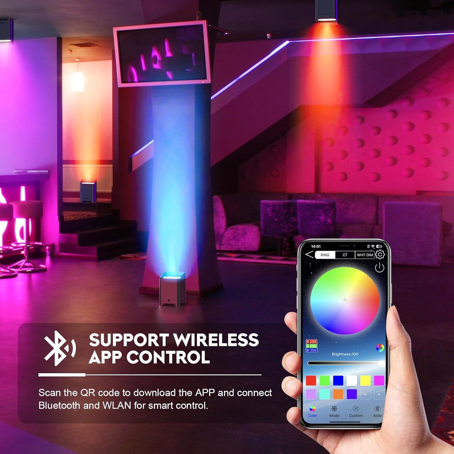 9600mAh Wireless Uplights, 6x18W RGBWA UV Rechargeable Stage Lights, APP/DMX512/Remote Controlled Par Lights, Battery Powered Uplights for Show, Party, Festival, Event， 8 Pack