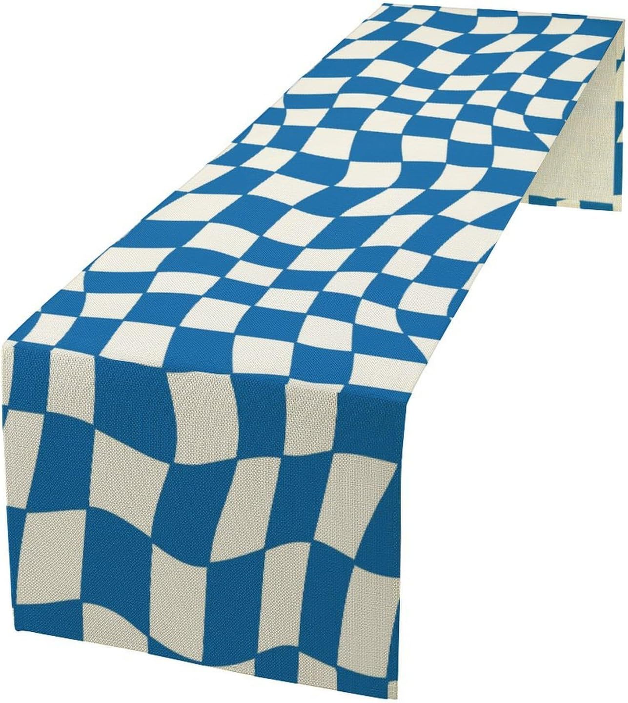 Table Flag Retro Plaid 60s70s Blue Plaid Table Flag Kitchen Restaurant Decoration Suitable for Indoor and Outdoor Festival Home Wedding Party Table Flag 13x120