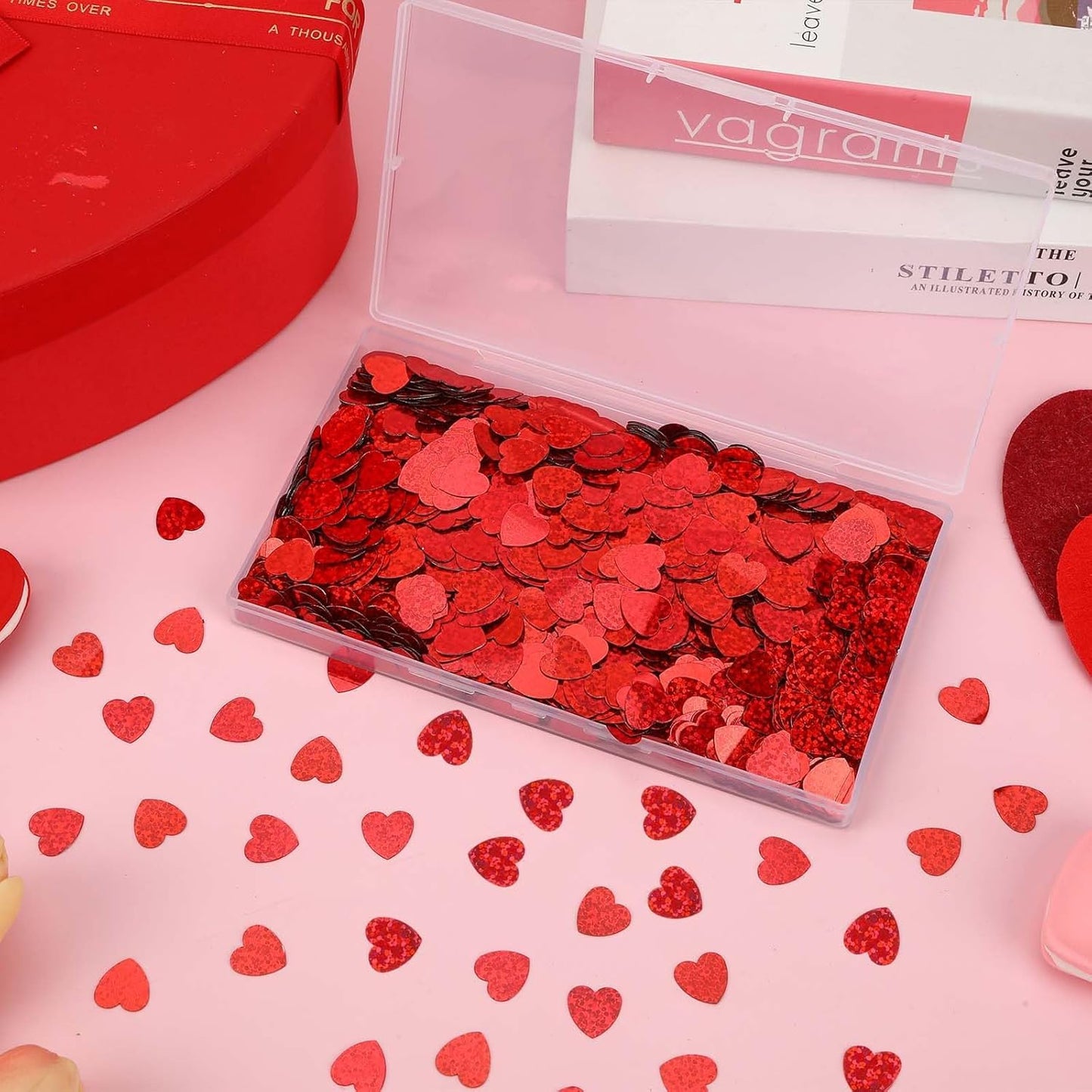 MARFOREVER Red Hearts Confetti - Valentines Day Glitter Heart Table Decorations for Wedding, Bridal Shower, Birthday & Engagement Parties