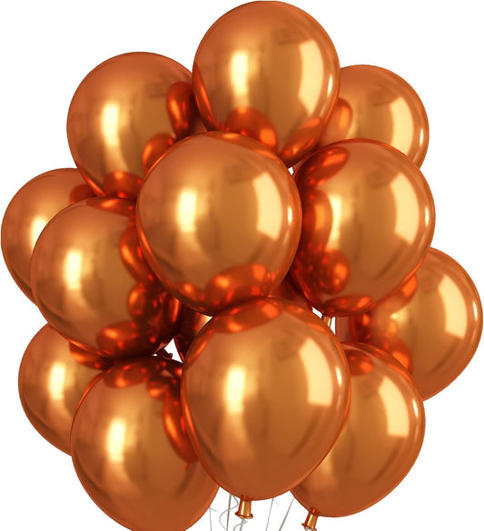 Metallic Orange Balloons 12 Inch, Double Stuffed Chrome Burnt Orange Balloons, Shiny Thick Chrome Metallic Latex Helium Balloon for Halloween Birthday Wedding Party Decoration Supplies