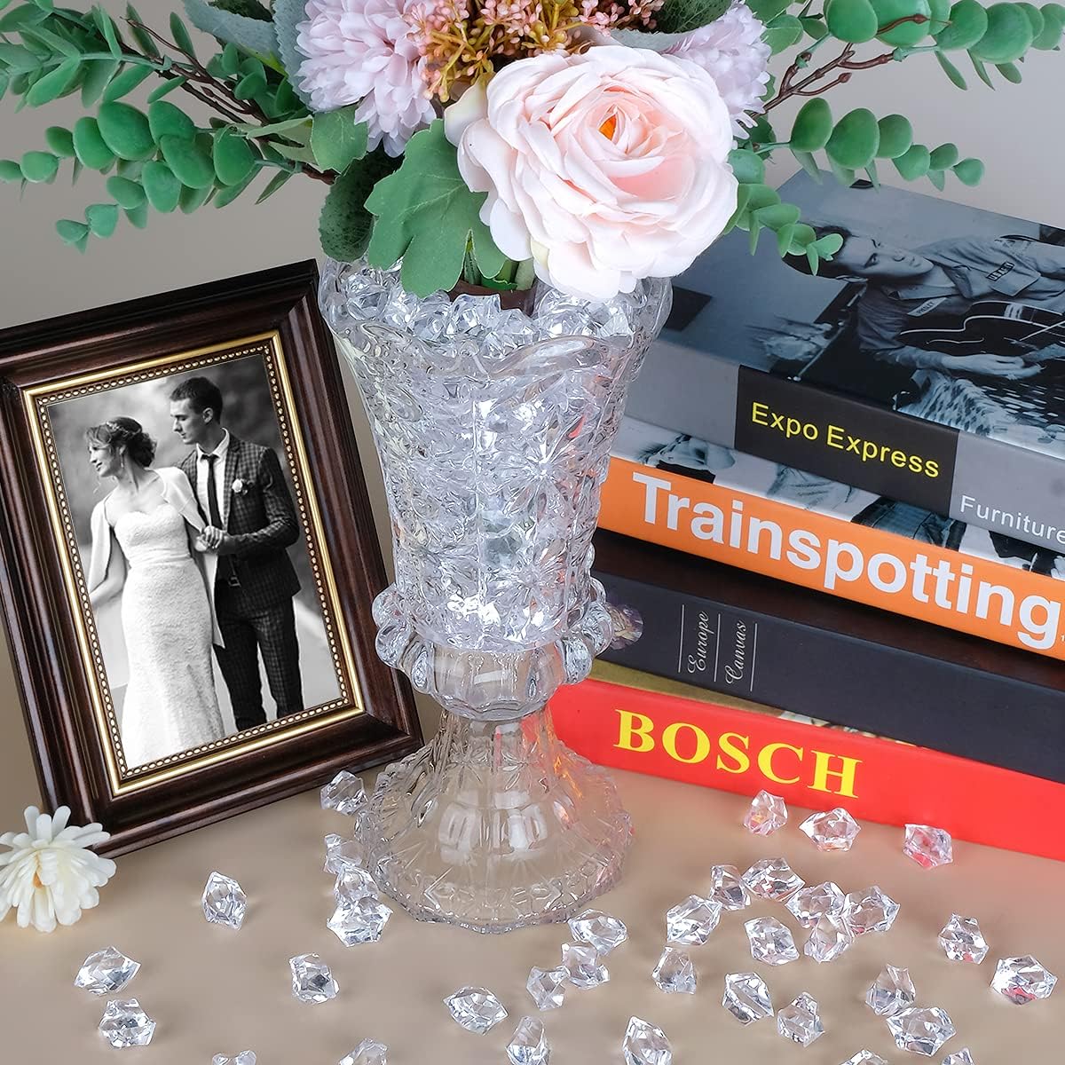 Acrylic Crushed Ice Rocks, Babenest 150 PCS Fake Crystals Plastic Ice Cubes Diamonds Gems for Vase Fillers, Home Decoration, Table Scatter, Event, Wedding, Arts & Crafts (Clear)