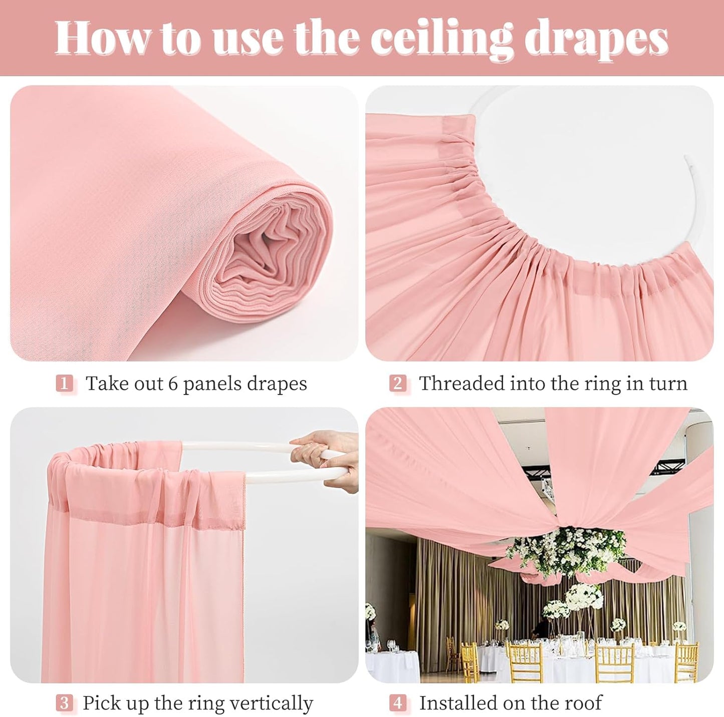 fani 6 Panels Dusty Rose Wedding Ceiling Drapes 5ftx30ft Ceiling Drapes Chiffon Fabric Arch Draping Sheer Curtains Soft Drapery Draping Wedding Ceiling Decorations for Party Ceremony Stage Swag