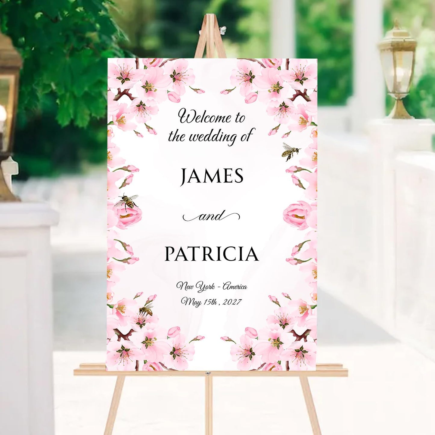 Personalized Blush Pink Wedding Welcome Sign, Floral Printable Wedding Board, Custom Welcome Signs Decoration Outdoor Reception
